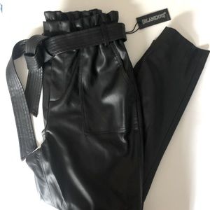 Faux Leather Belted Paperbag Pants